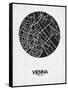 Vienna Street Map Black on White-NaxArt-Framed Stretched Canvas