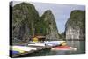 Vietnam, Cat Ba Island, Ha Long Bay. Floating House with Kayaks-Matt Freedman-Stretched Canvas