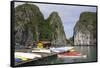 Vietnam, Cat Ba Island, Ha Long Bay. Floating House with Kayaks-Matt Freedman-Framed Stretched Canvas