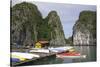 Vietnam, Cat Ba Island, Ha Long Bay. Floating House with Kayaks-Matt Freedman-Stretched Canvas