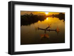 Vietnam. Coordinated lagoon fishing with nets at sunset.-Tom Norring-Framed Photographic Print