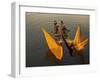 Vietnam. Coordinated lagoon fishing with nets at sunset.-Tom Norring-Framed Photographic Print