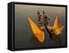 Vietnam. Coordinated lagoon fishing with nets at sunset.-Tom Norring-Framed Stretched Canvas