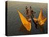 Vietnam. Coordinated lagoon fishing with nets at sunset.-Tom Norring-Stretched Canvas