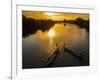 Vietnam. Coordinated lagoon fishing with nets at sunset.-Tom Norring-Framed Photographic Print