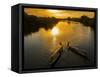 Vietnam. Coordinated lagoon fishing with nets at sunset.-Tom Norring-Framed Stretched Canvas