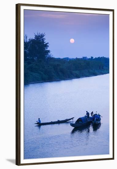 Vietnam, Dmz Area. Dong Ha, Cam Lo River, Boats at Sunset-Walter Bibikow-Framed Premium Photographic Print