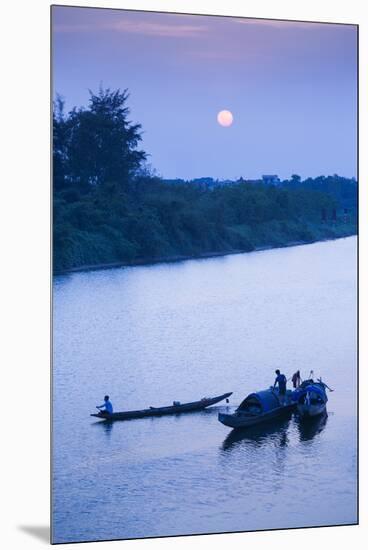 Vietnam, Dmz Area. Dong Ha, Cam Lo River, Boats at Sunset-Walter Bibikow-Mounted Premium Photographic Print