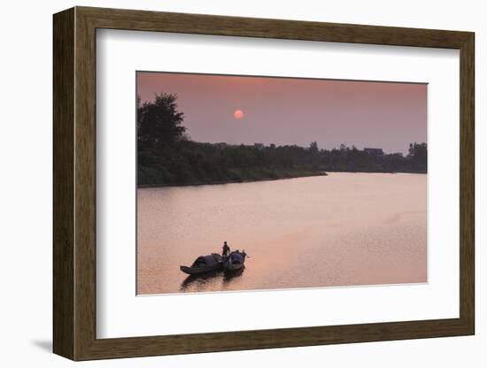 Vietnam, Dmz Area. Dong Ha, Cam Lo River, Boats at Sunset-Walter Bibikow-Framed Photographic Print