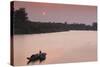 Vietnam, Dmz Area. Dong Ha, Cam Lo River, Boats at Sunset-Walter Bibikow-Stretched Canvas