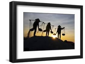 Vietnam. Doc Let Salt lake. Workers harvesting the salt. Early morning sunrise.-Tom Norring-Framed Photographic Print