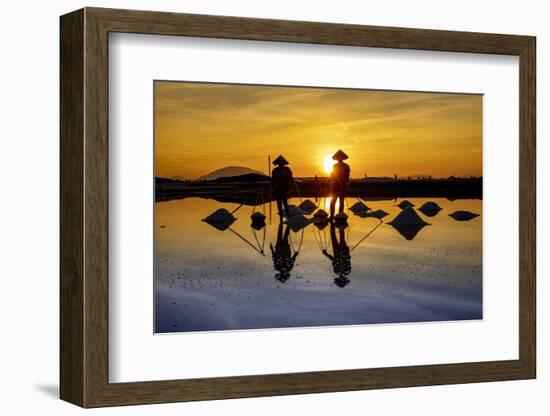 Vietnam. Doc Let Salt lake. Workers harvesting the salt. Early morning sunrise.-Tom Norring-Framed Photographic Print