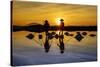 Vietnam. Doc Let Salt lake. Workers harvesting the salt. Early morning sunrise.-Tom Norring-Stretched Canvas