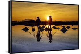Vietnam. Doc Let Salt lake. Workers harvesting the salt. Early morning sunrise.-Tom Norring-Framed Stretched Canvas