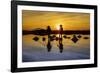 Vietnam. Doc Let Salt lake. Workers harvesting the salt. Early morning sunrise.-Tom Norring-Framed Photographic Print