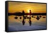 Vietnam. Doc Let Salt lake. Workers harvesting the salt. Early morning sunrise.-Tom Norring-Framed Stretched Canvas