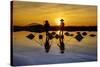 Vietnam. Doc Let Salt lake. Workers harvesting the salt. Early morning sunrise.-Tom Norring-Stretched Canvas