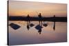 Vietnam. Doc Let Salt lake. Workers harvesting the salt. Early morning sunrise.-Tom Norring-Stretched Canvas