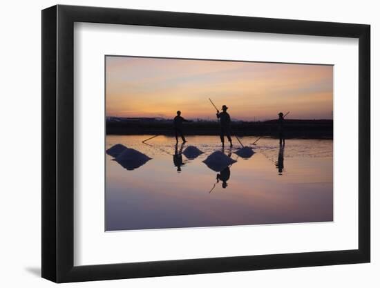 Vietnam. Doc Let Salt lake. Workers harvesting the salt. Early morning sunrise.-Tom Norring-Framed Photographic Print