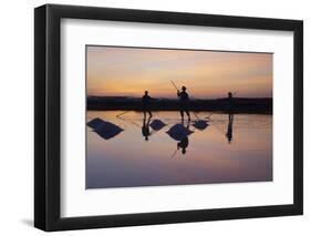 Vietnam. Doc Let Salt lake. Workers harvesting the salt. Early morning sunrise.-Tom Norring-Framed Photographic Print