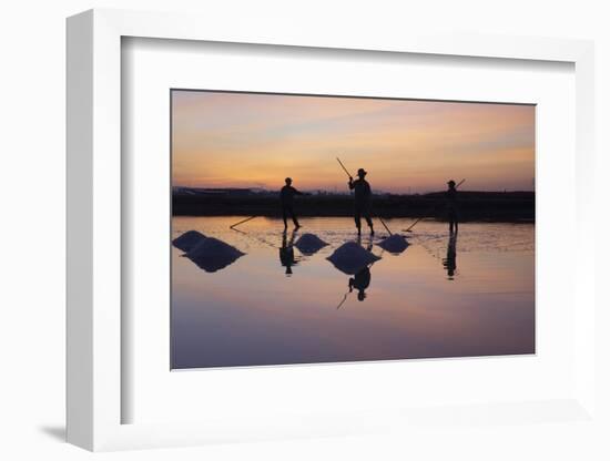 Vietnam. Doc Let Salt lake. Workers harvesting the salt. Early morning sunrise.-Tom Norring-Framed Photographic Print