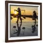 Vietnam. Doc Let Salt lake. Workers harvesting the salt. Early morning sunrise.-Tom Norring-Framed Photographic Print