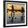 Vietnam. Doc Let Salt lake. Workers harvesting the salt. Early morning sunrise.-Tom Norring-Framed Photographic Print