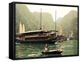 Vietnam, Halong Bay and Tourist Junk Boat-Steve Vidler-Framed Stretched Canvas