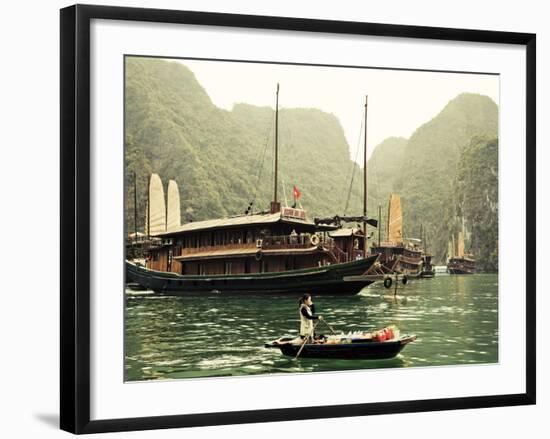 Vietnam, Halong Bay and Tourist Junk Boat-Steve Vidler-Framed Photographic Print