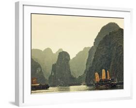 Vietnam, Halong Bay and Tourist Junk Boat-Steve Vidler-Framed Photographic Print