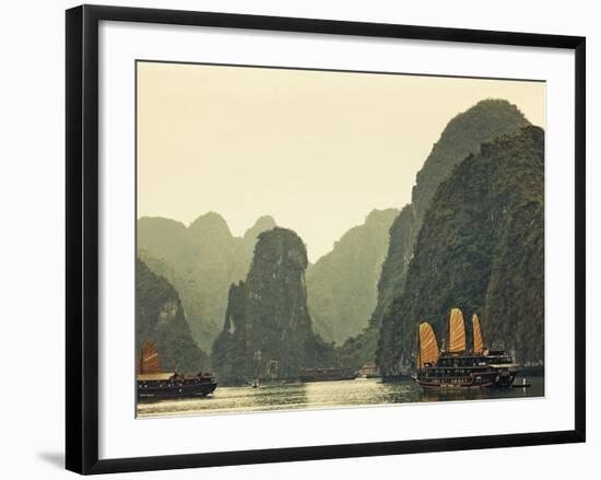 Vietnam, Halong Bay and Tourist Junk Boat-Steve Vidler-Framed Photographic Print