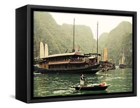 Vietnam, Halong Bay and Tourist Junk Boat-Steve Vidler-Framed Stretched Canvas