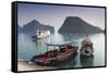 Vietnam, Halong Bay, Tito Island, Water Taxis-Walter Bibikow-Framed Stretched Canvas