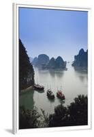 Vietnam, Halong Bay, Tourist Boats Anchor at the Cave of Marvels-Walter Bibikow-Framed Premium Photographic Print