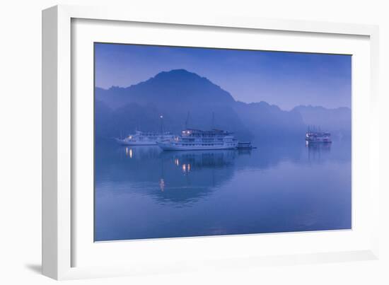 Vietnam, Halong Bay, Tourist Boats, Dawn-Walter Bibikow-Framed Photographic Print