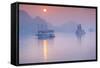 Vietnam, Halong Bay, Tourist Boats, Sunrise-Walter Bibikow-Framed Stretched Canvas