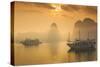 Vietnam, Halong Bay, Tourist Boats, Sunrise-Walter Bibikow-Stretched Canvas