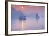 Vietnam, Halong Bay, Tourist Boats, Sunrise-Walter Bibikow-Framed Photographic Print