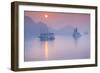 Vietnam, Halong Bay, Tourist Boats, Sunrise-Walter Bibikow-Framed Photographic Print