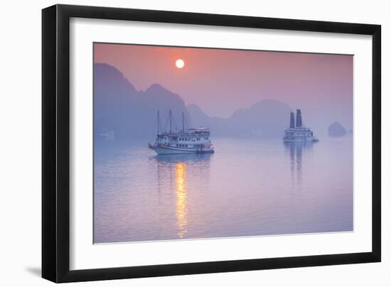 Vietnam, Halong Bay, Tourist Boats, Sunrise-Walter Bibikow-Framed Photographic Print