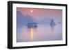 Vietnam, Halong Bay, Tourist Boats, Sunrise-Walter Bibikow-Framed Photographic Print