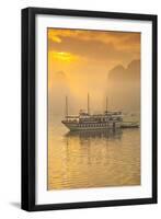 Vietnam, Halong Bay, Tourist Boats, Sunrise-Walter Bibikow-Framed Photographic Print