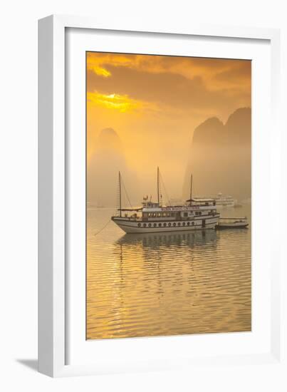 Vietnam, Halong Bay, Tourist Boats, Sunrise-Walter Bibikow-Framed Photographic Print