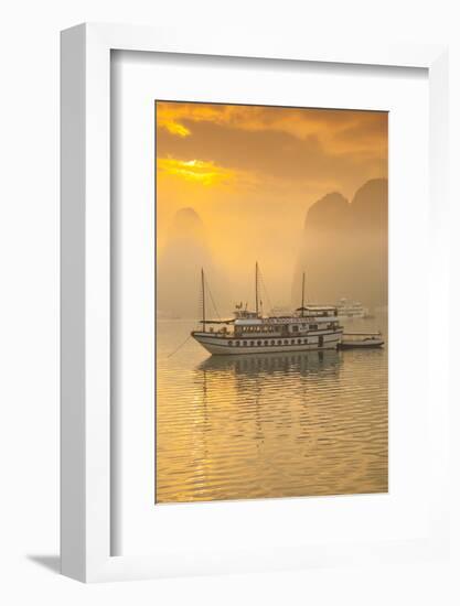 Vietnam, Halong Bay, Tourist Boats, Sunrise-Walter Bibikow-Framed Photographic Print