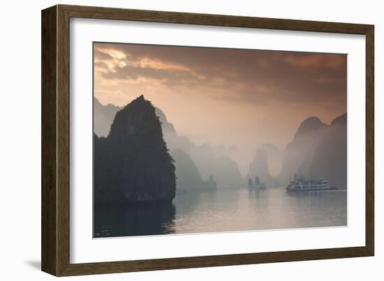 Vietnam, Halong Bay, Tourist Boats, Sunrise-Walter Bibikow-Framed Photographic Print