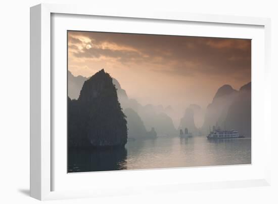 Vietnam, Halong Bay, Tourist Boats, Sunrise-Walter Bibikow-Framed Photographic Print