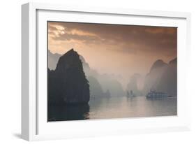 Vietnam, Halong Bay, Tourist Boats, Sunrise-Walter Bibikow-Framed Photographic Print