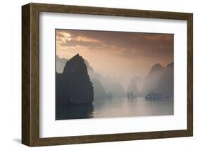 Vietnam, Halong Bay, Tourist Boats, Sunrise-Walter Bibikow-Framed Photographic Print