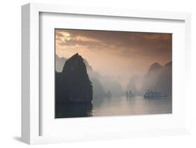 Vietnam, Halong Bay, Tourist Boats, Sunrise-Walter Bibikow-Framed Photographic Print