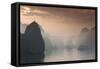 Vietnam, Halong Bay, Tourist Boats, Sunrise-Walter Bibikow-Framed Stretched Canvas